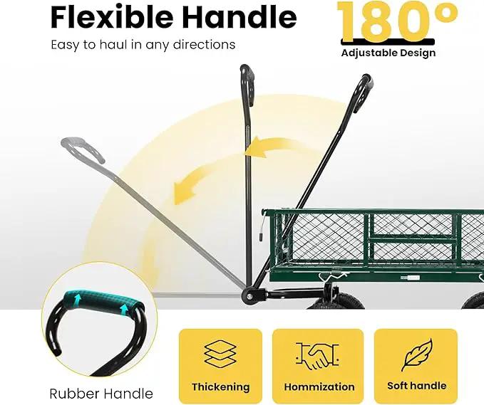 VIVOHOME Heavy Duty 550 Lbs Capacity Mesh Steel Garden Cart Folding Utility Wagon with Removable Sides (Green) by GreenHaven Gardens