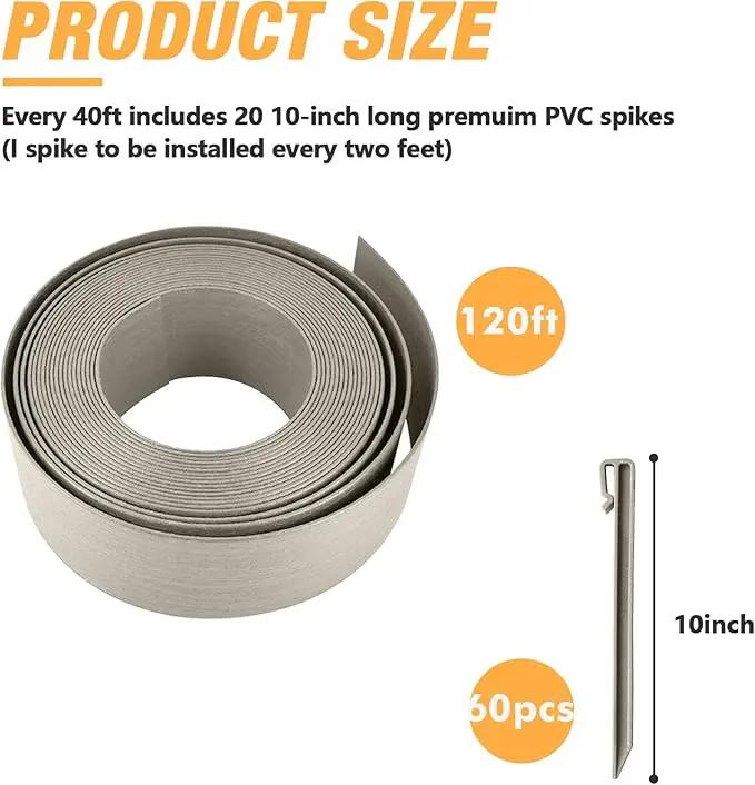 Landscape Edging Kit, Include 4 Inch High 120 Feet Length Terrace Board, 60 Durable Spikes, Edging Pruning Shear, Rubber Mallet Hammer, Gray by GreenHaven Gardens