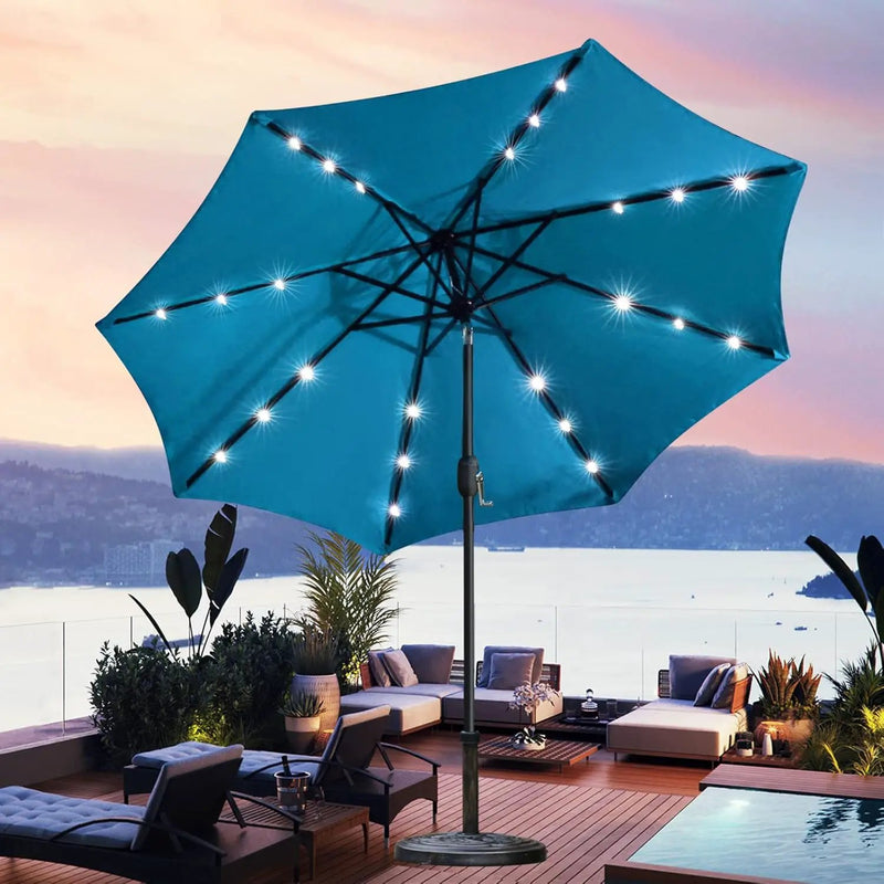 Sunnyglade 9' Solar LED Lighted Umbrella with 8 Ribs Adjustment and Crank Lift System for Patio(Blue) by GreenHaven Gardens