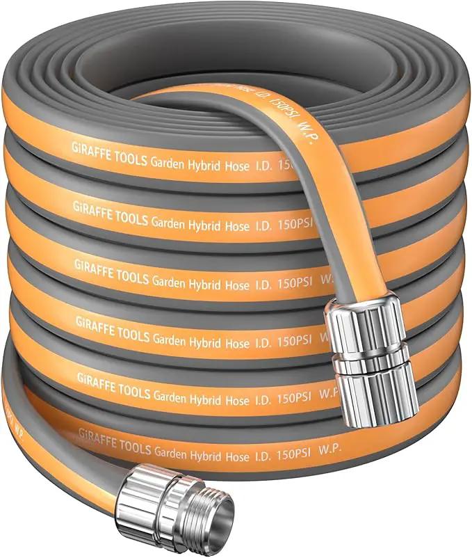 Giraffe Tools Garden Hose 100FT, 5/8" Lightweight Lay Flat Water Hose, Custom Length, Flexible, Leakproof Hybrid Hose Pipe with Male to Female Fitting by GreenHaven Gardens