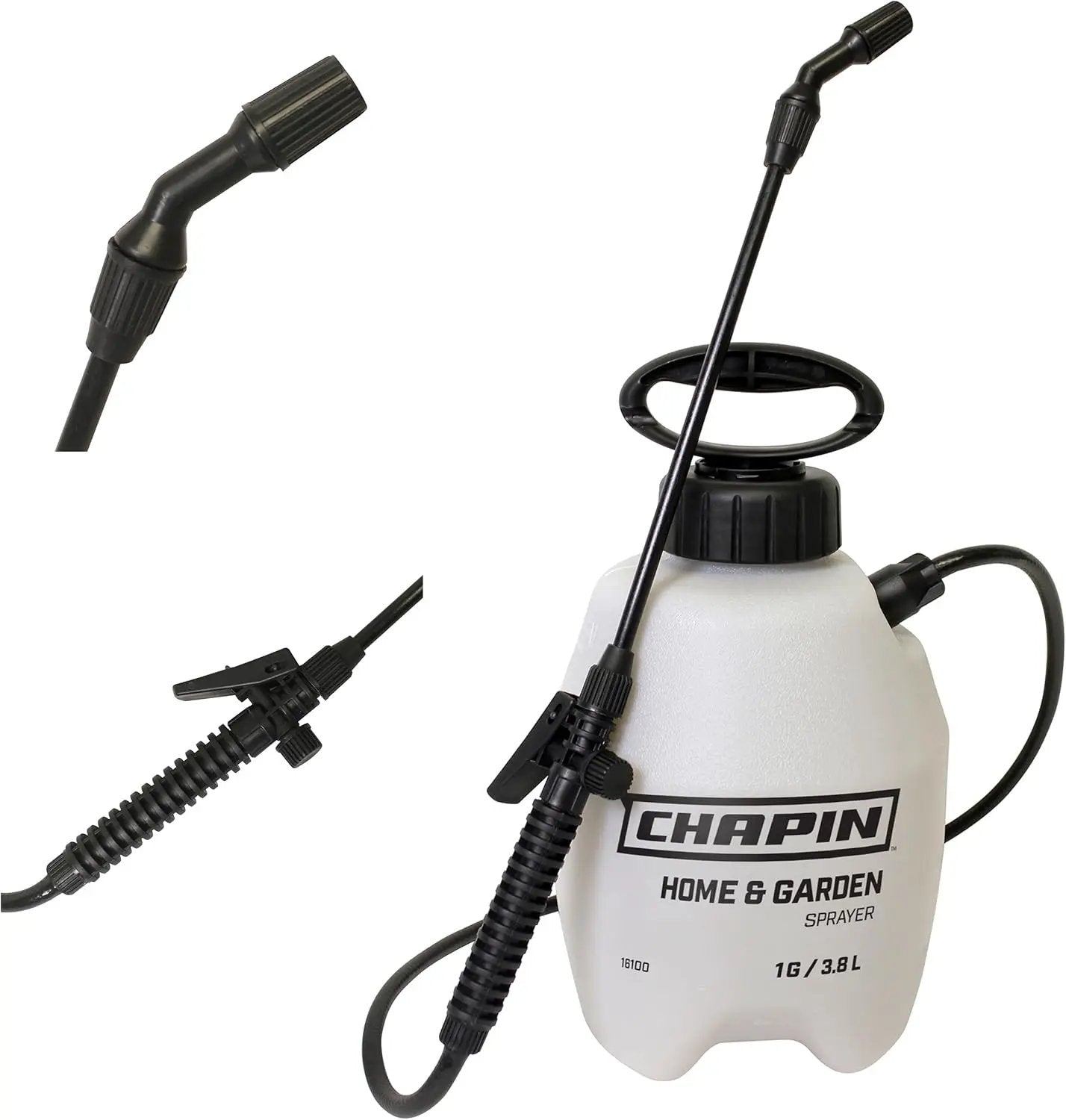 Chapin 16100 1-Gallon Made in USA Garden Pump Sprayer with Ergonomic Handle, Trigger Shut Off, Adjustable Cone Nozzle and in-Tank Filter, for Spraying Weeds, Insects, Fertilizers, Translucent White by GreenHaven Gardens