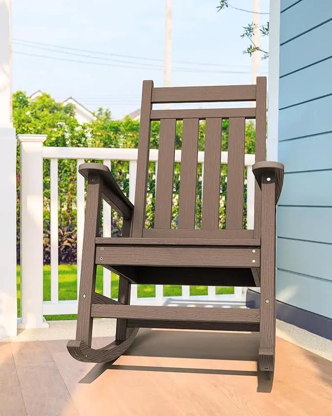 SERWALL Outdoor Rocking Chair Set of 2, HDPE Rocking Chairs for Adult, All Weather Porch Rockers for Lawn Garden, Coffee by GreenHaven Gardens
