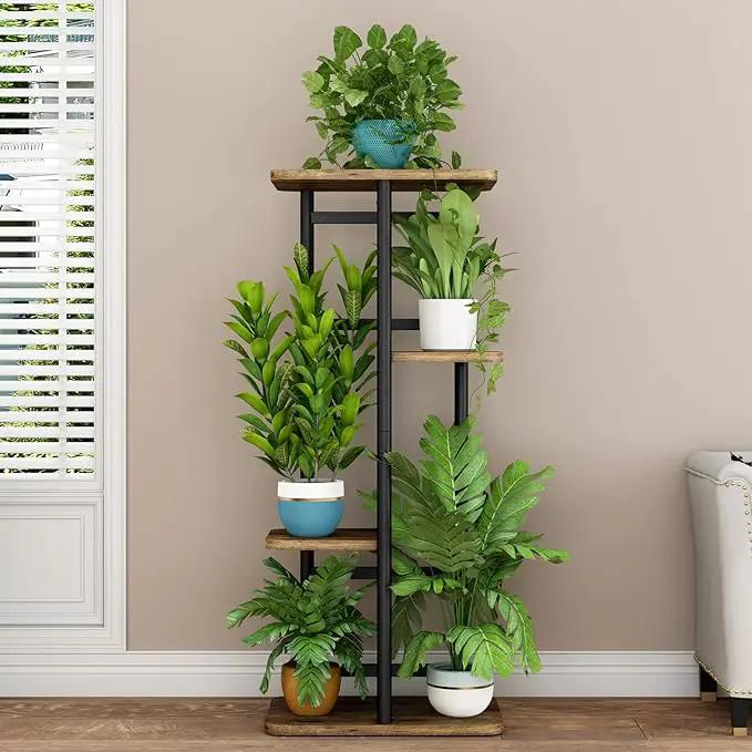 LINZINAR Plant Stand 4 Tier 5 Potted Indoor Plant Shelf Multiple Stands for Garden Corner Balcony Living Room (4 Tier 5 Potted, Black) by GreenHaven Gardens