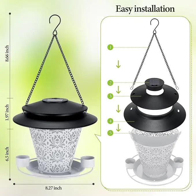 Solar Bird Feeders for Outside Hanging Metal Wild Bird Feeder Solar Lanterns Outdoor Waterproof Garden Decor for Yard White by GreenHaven Gardens
