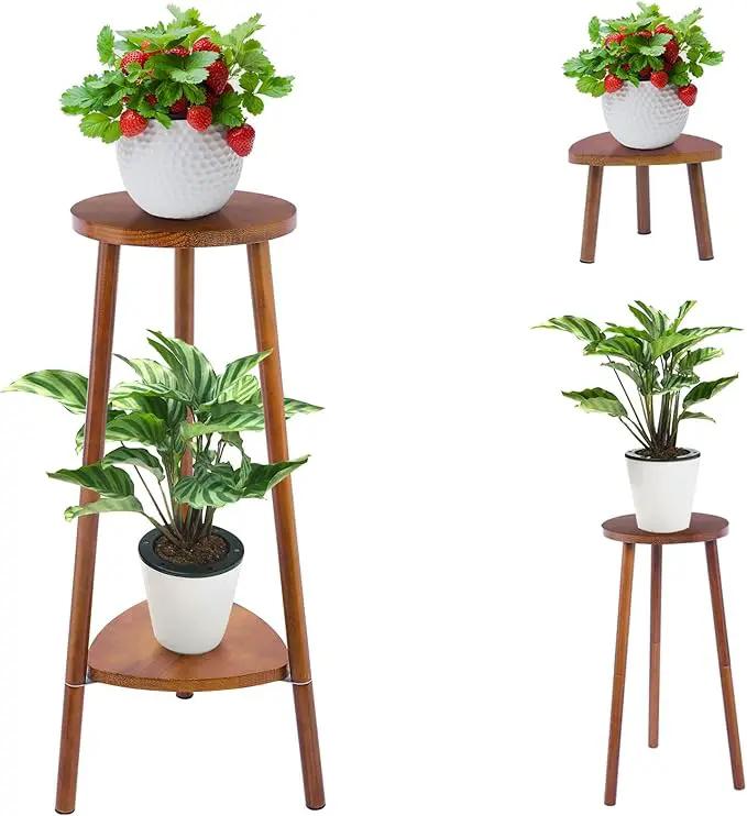 Plant Stand Indoor Tall,2 Tier Convertible Wooden Flower Stand,Planter Stand,Multi-purpose Plant Shelf Indoor for Living Room Balcony Garden Patio Office,Walnut by GreenHaven Gardens