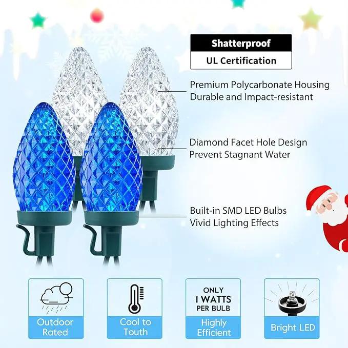 Brightown C9 LED Christmas String Lights, 66ft 100 LED Waterproof Strawberry String Lights, Plug-in Extendable Green Wire Lights String for Outdoor Outside Patio Party Decoration, Blue and White by GreenHaven Gardens