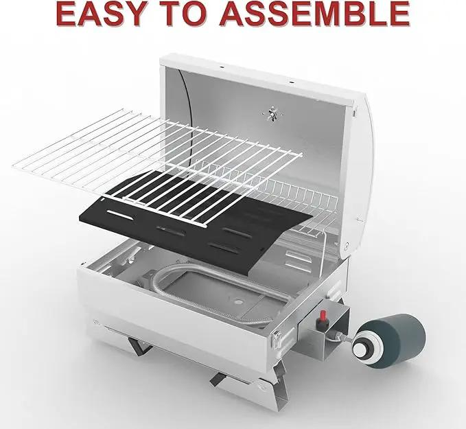 Royal Gourmet GT1001 Stainless Steel Portable Grill, 10000 BTU BBQ Tabletop Gas Grill with Folding Legs and Lockable Lid, Outdoor Camping, Deck and Tailgating, Silver by GreenHaven Gardens