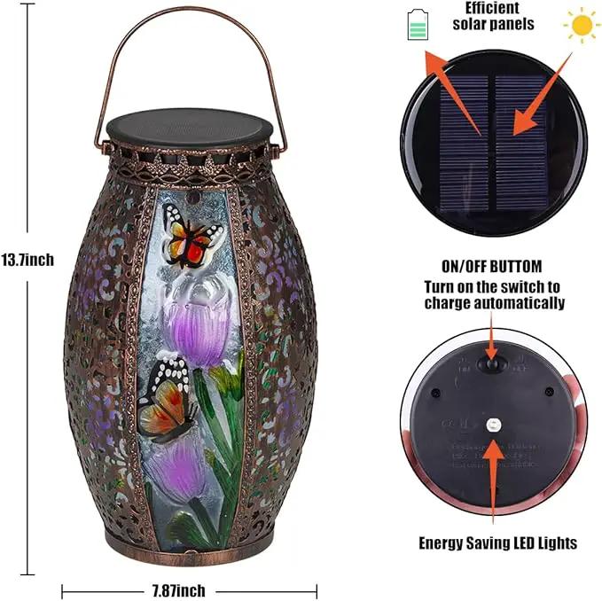 Solar Lanterns Outdoor Hanging Light - Solar Powered LED Butterfly Glass Lights Decorative Waterproof Tabletop Lampwith Hollowed-Out Design for Indoor Yard Table Patio Garden Pathway Holiday by GreenHaven Gardens