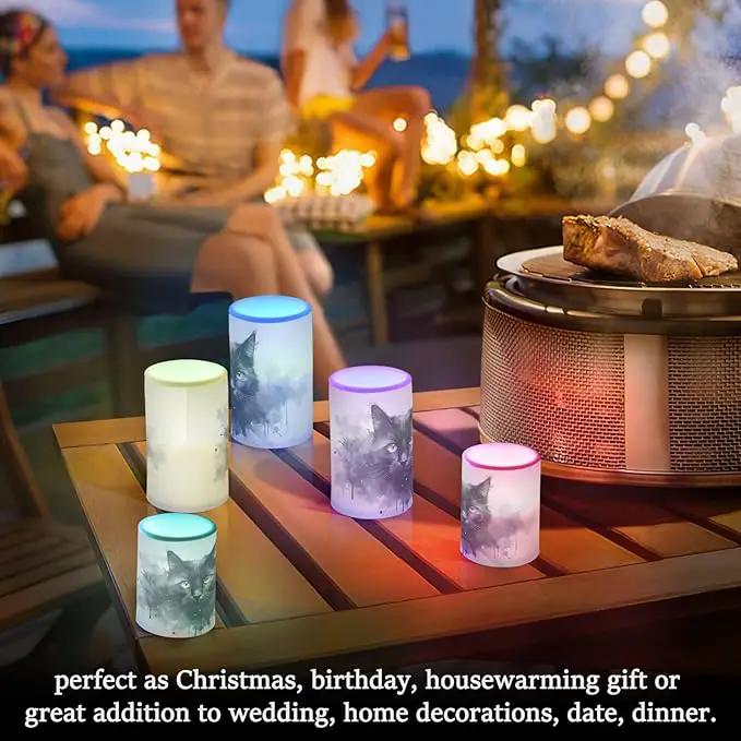Flickering Flameless Candles, Black Cat Print LED Candles with Remote Timer, Set of 2 Battery Operated Candle for Valentine Wedding Birthday by GreenHaven Gardens