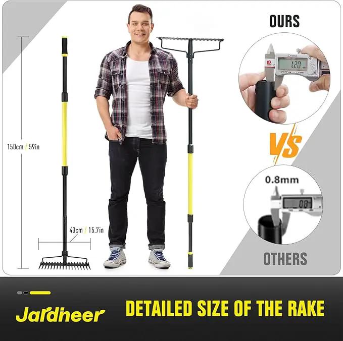 Jardineer Bow Rake Heavy Duty, Long Handle Metal Rakes for Gravel, Rocks, Lawns Leaves, Soil Leveling, Landscaping, Garden Rake with 18 Steel Tines (59 Inches) by GreenHaven Gardens