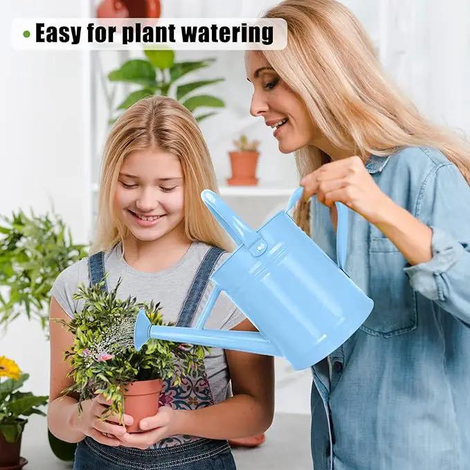 Metal Watering Can (1 Gallon) for Outdoor&Indoor Plants with Free Small Watering can for Kids, Plant Watering Can with Removable spout, Perfect for Garden Flower, Houseplants, (Light Blue) by GreenHaven Gardens
