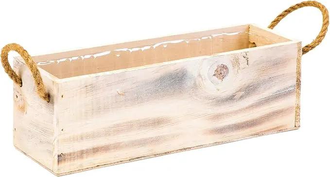 Wooden Planter Box with Handle, Rustic Whitewash, Plastic Liner l Garden Decor l Restaurant and Wedding Decorations l Table Centerpiece (12x4 w Handle Set of 4, Whitewash) by GreenHaven Gardens