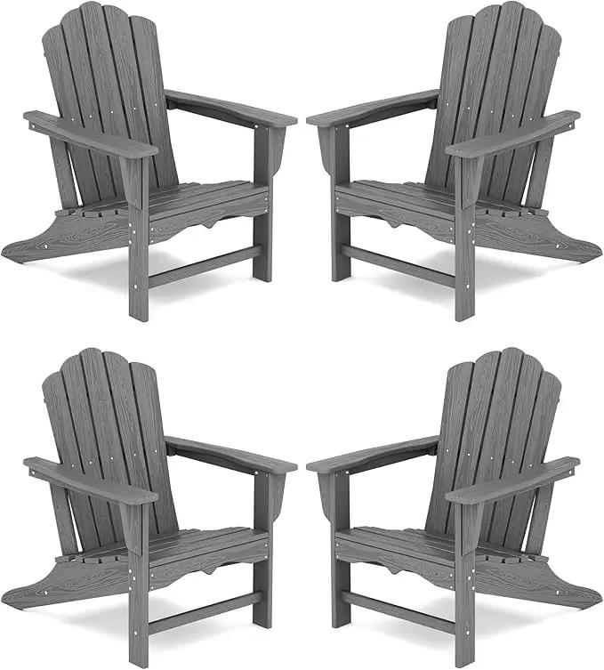 KINGYES HDPE Adirondack Chair Set of 4, Classic Oversize Adirondack Chair, Grey by GreenHaven Gardens
