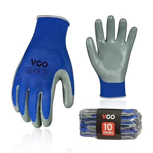 Vgo 10-Pairs Safety Work Gloves, Gardening Gloves, Non-slip Nitrile coating, Dipping Gloves (Size S, Blue, NT2110) by GreenHaven Gardens