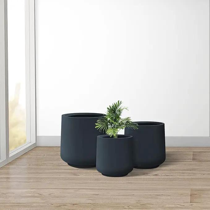 Kante 15.3"+11.6"+8.2" Dia Round Concrete Planter, Large Outdoor Indoor Planter Pots Containers with Drainage Holes and Rubber Plug for Home Garden Patio, Charcoal by GreenHaven Gardens