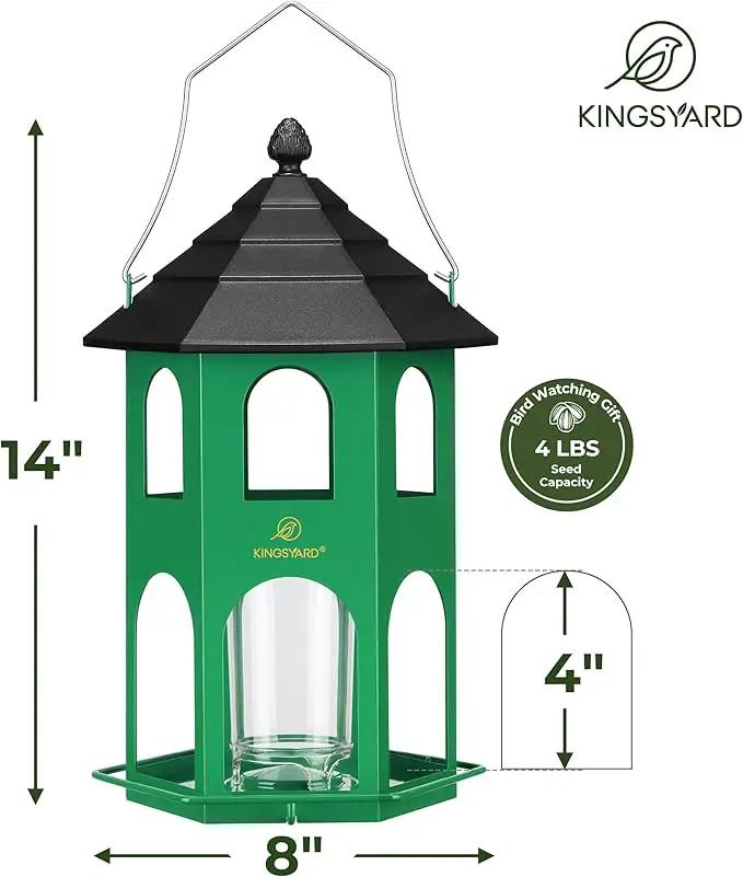 Kingsyard Metal Bird Feeder for Outdoor Hanging, Wild Bird Feeders with Circular Perch, Easy to Clean & Refill, 4 lbs Large Seed Capacity, Green by GreenHaven Gardens