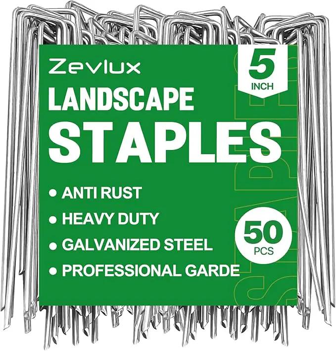 5 Inch 50pack Landscape Staples Galvanized Garden Stakes,12 Gauge Heavy Duty Garden Pins for Fences, Lawns, Weed Barriers and Landscape Fabrics, Irrigation Hose,Yard Lawn, Landscape Fabric. by GreenHaven Gardens