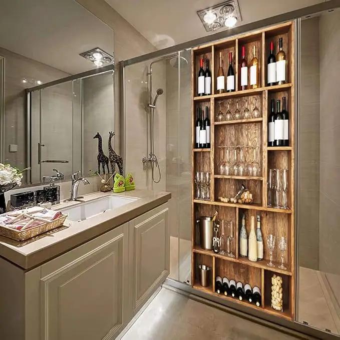3D Peel and Stick Murals - Wine Cabinet Wallpaper - Removable PVC Waterproof Door Poster for Bedroom Living Room - 37.4 x 82.7 inch by GreenHaven Gardens