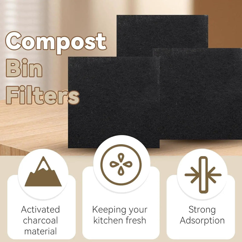 Biaungdo 12 Pack 5 Inch Sqaure Charcoal Filter Replacements, Black Kitchen Compost Bin Filters for Countertop Square Carbon Filter Bin Pail Replacement by GreenHaven Gardens