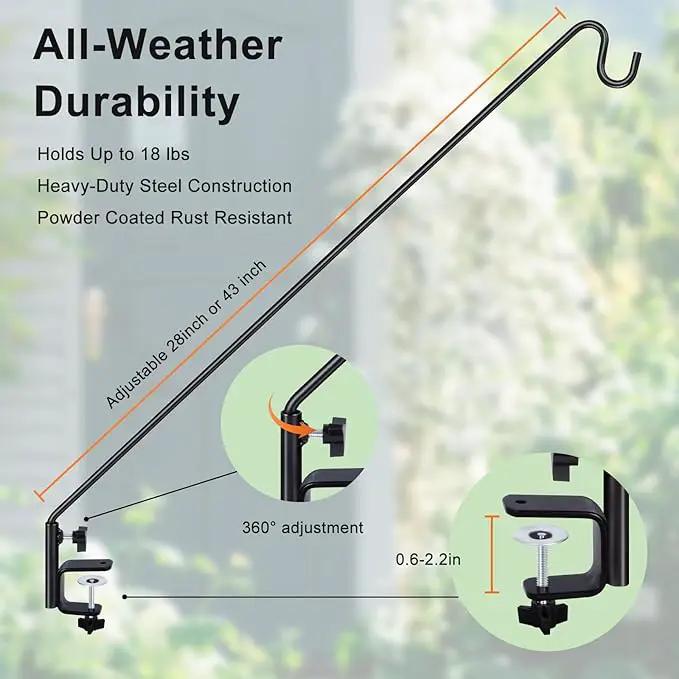 MIXXIDEA Deck Hook Outdoor Hanging Brackets：43 Inches Wall Mounted Hook Plants & Wind Chimes Risk-Free Lanterns Large Wind Chimes Lanterns by GreenHaven Gardens