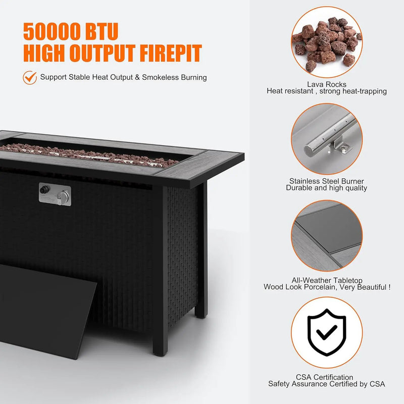 Walsunny 45 inch Outdoor Propane Fire Pit 50,000 BTU Gas Fire Pit Table with Lid, Lava Rock, Waterproof Cover, Rectangle Gas Firepit Table for Garden/Patio, CSA Certification by GreenHaven Gardens