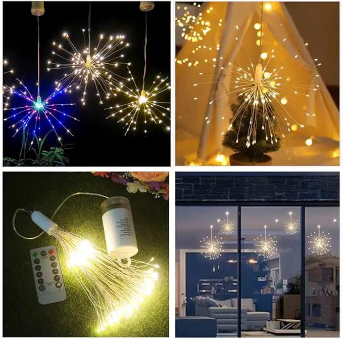 FOOING 4 Pack Firework Lights Led Copper Wire Star String Lights 8 Modes Battery Operated Fairy Lights with Remote,Wedding Decorative Hanging Lights for Party Patio Garden Decoration by GreenHaven Gardens