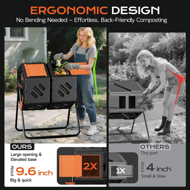 Compost Bin 45 Gallon, Easy Assemble Composter Tumbler, Dual Chamber Large Compost Bin Outdoor for Fast Composting, 360°Rotating Composter for Outside, Garden, Backyard, and Yard by GreenHaven Gardens