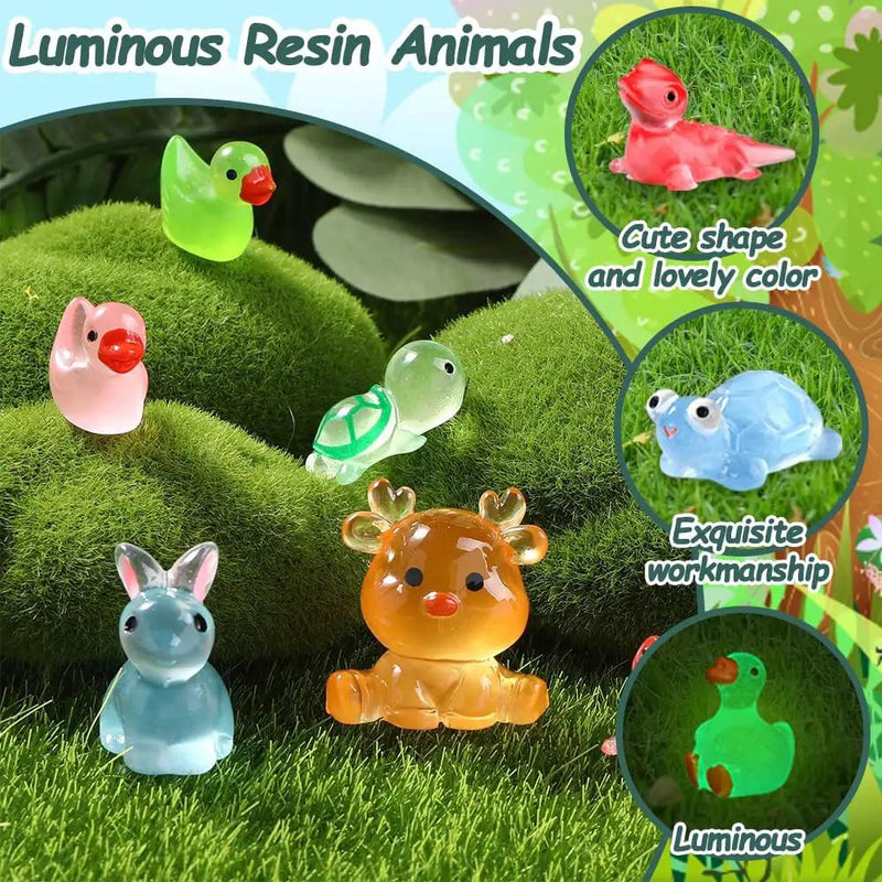 131pcs Luminous Mini Resin Animals, Glow in The Dark Tiny Small Little Animal Ducks Figures to Hide Miniature Figurines for Dollhouse Garden Micro Landscape Aquarium Decorations DIY Crafts by GreenHaven Gardens