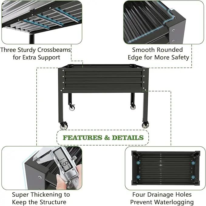 A ANLEOLIFE Galvanized Raised Garden Bed with Legs,48x24x35in Large Elevated Planter Box on Wheels with Drainage Holes for Backyard, Balcony, Patio, 600lb Capacity, Quartz Grey by GreenHaven Gardens