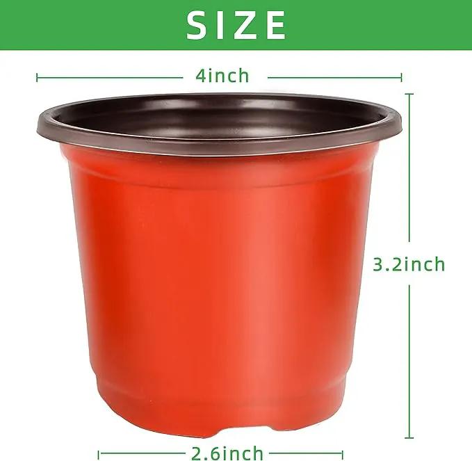 TDHDIKE 4" Small Plastic Plant Pots with 200 Red Seed Starting Pots for Indoor and Outdoor Planting by GreenHaven Gardens