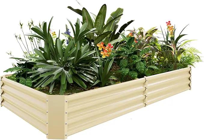 Land Guard 8×4×1ft Galvanized Metal Raised Garden Bed, Metal Planter Kit Box Outdoor for Deep-Rooted Vegetables, Flowers, Green and Herbs (Cream Yellow)… by GreenHaven Gardens