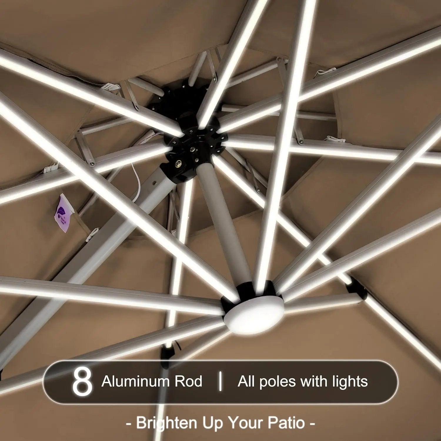 PURPLE LEAF 10ft Solar powered LED Patio Umbrella Outdoor Round Umbrellas Large Cantilever Umbrella with LED lights Windproof Offset Umbrellas Heavy Duty for Garden Deck Pool Patio, Beige by GreenHaven Gardens