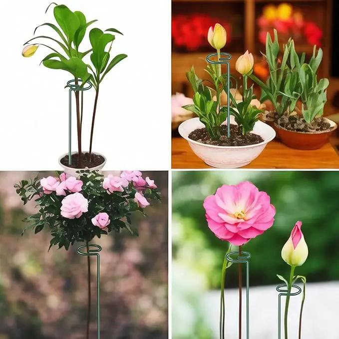 4.5mm Adjustable Length Plant Stake, Assembled (12 or 24 or 36 inch) Outdoor and Indoor Plant Support Poles for Flowers Marigolds Tomatoes Lilies Peonies Roses Daffodils Flower Clips (8 Sets, 32 Pcs) by GreenHaven Gardens