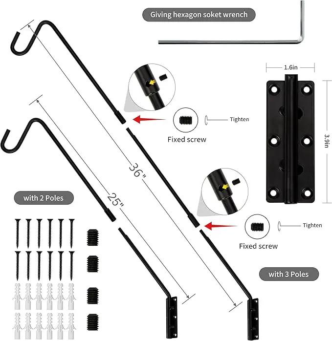 Juegoal 2 Pack Heavy Duty Deck Hook, 25 Inch to 36 Inch Wall Mounted Extended Reach Deck Hook Wall Pole Plant Bracket for Hanging Bird Feeder, Plants, Suet Baskets, Lanterns, Wind Chimes by GreenHaven Gardens