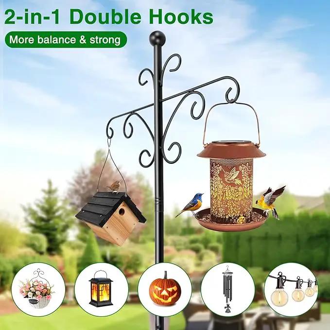Bird Feeder Pole for Outdoors Heavy Duty Squirrel Proof, 2 Pack 108 Inch Adjustable Tall Shepherds Hooks for Outdoor with 5 Prongs Base, Double Shepherd Hooks (2 Pack Black, 108 Inch) by GreenHaven Gardens