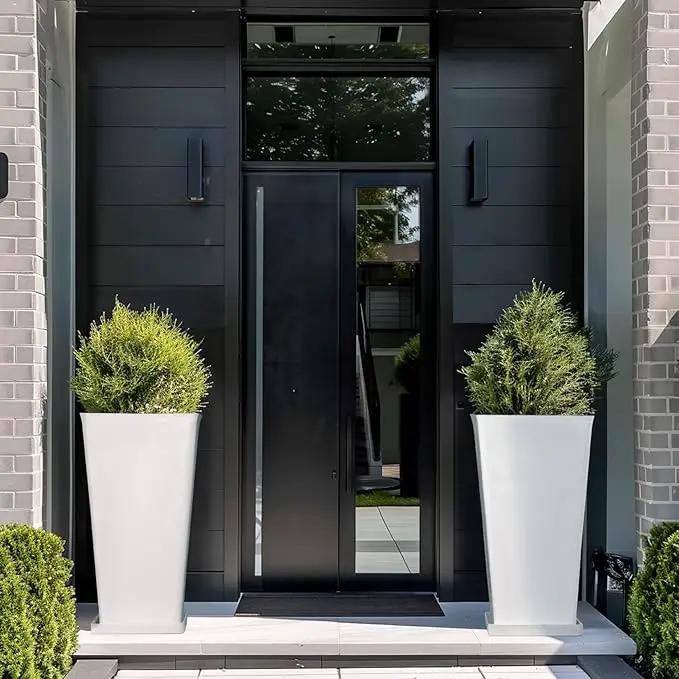LA JOLIE MUSE 26 inch White Tall Planters for Outdoor Plants,Set of 2 Large Planters for Indoor Plants,V Shaped Tree Planters for Front Door, 26'' White With Tray by GreenHaven Gardens