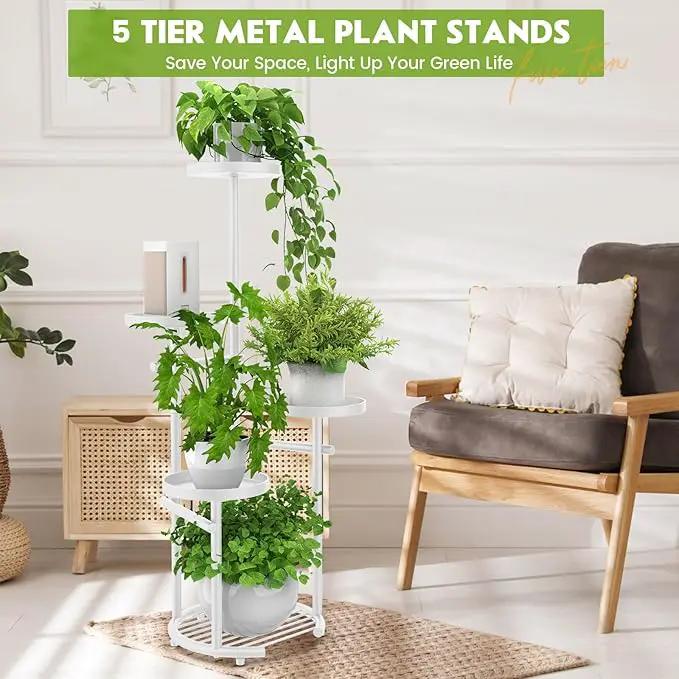 TOSKING 5 Tier Metal Plant Stand Indoor, Plant Shelf, Corner Shelf Flower Pot Stand for Outdoor Plant Stand for Living Room Balcony Garden Patio Bedroom (White, 38in) by GreenHaven Gardens