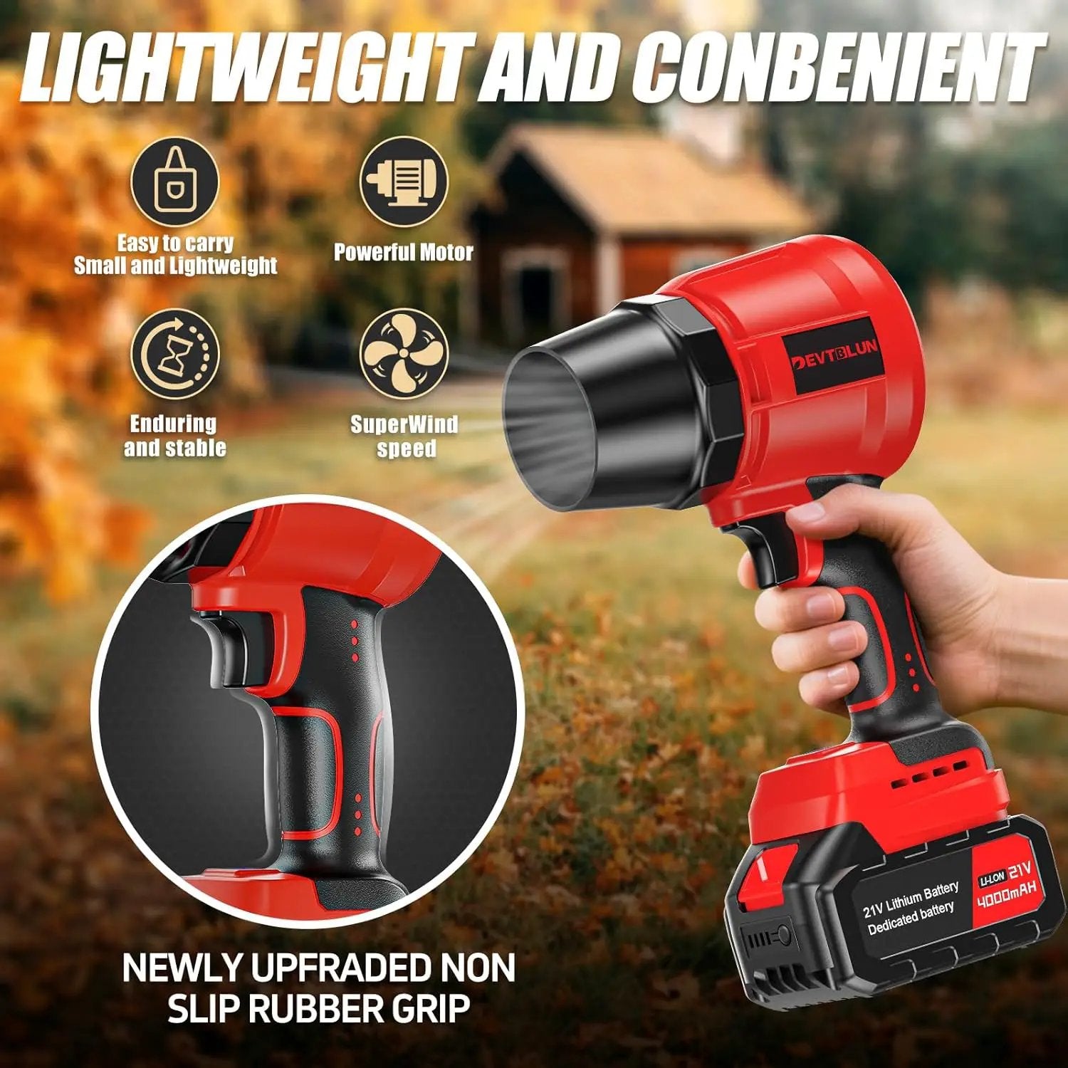 Leaf Blower Cordless with 2x4.0Ah Batteries,600000RPM Turbo Jet Blower, Electric Small Blower with Extended Nozzle,Lightweight Handheld Leaf Blower for Lawn Patio Care, Blowing Leaves, Snow,Dust by GreenHaven Gardens
