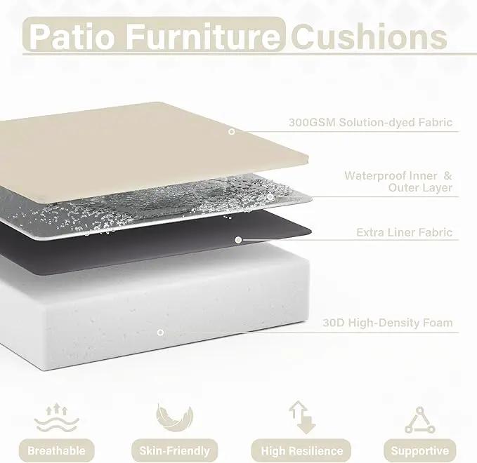 Patio Chair Cushions 19 X 19 X 4 Inch Waterproof Outdoor Seat Cushions for Patio Furniture, Outdoor Sofa Couch Pads with Ties & Handle, Set of 2, Cream by GreenHaven Gardens