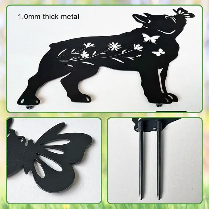 Pack 2 Dog Metal Garden Decor for Outside,French Bulldog Gifts for Women,Dog Silhouette Stakes,Garden Statues for Yard,Lawn,Pathway by GreenHaven Gardens