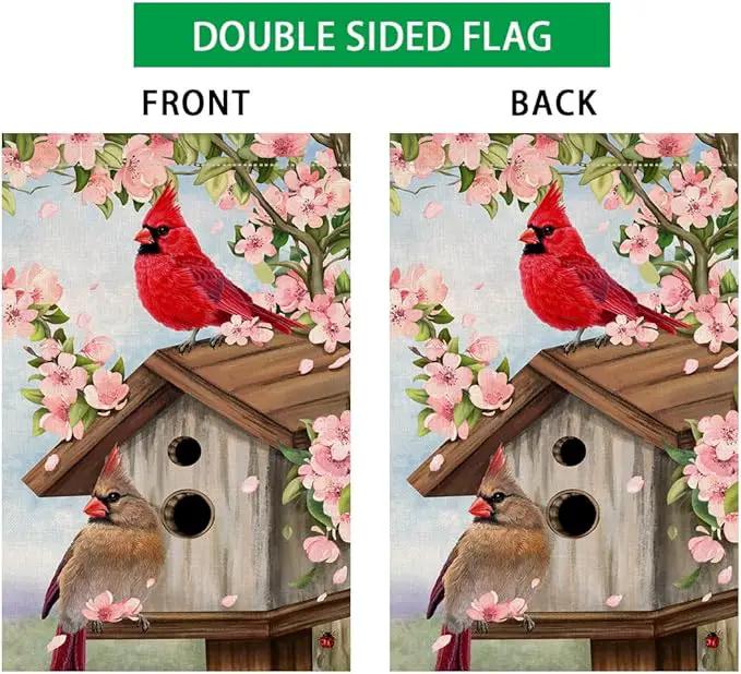 BLKWHT Spring Cardinal Bird Garden Flag 12x18 Vertical Double Sided Pink Flowers Tree Summer Farmhouse Holiday Outside Decorations Burlap Yard Flag BW792 by GreenHaven Gardens
