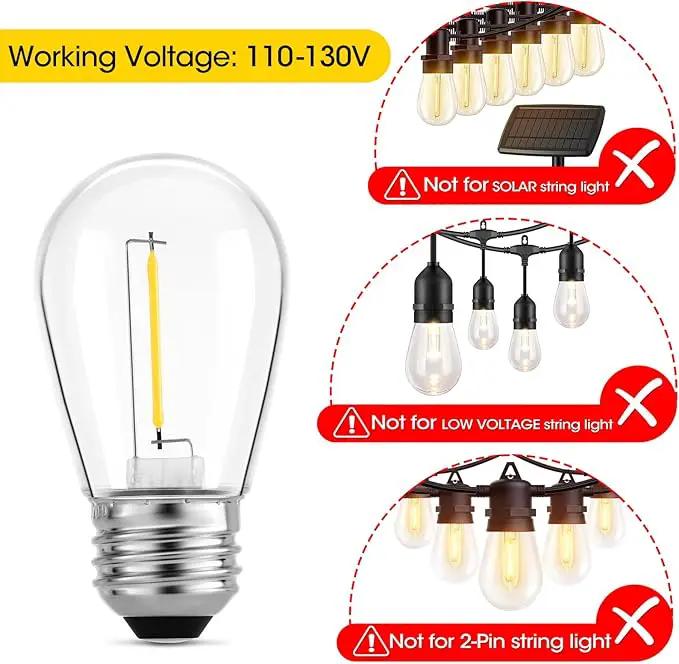 Meconard Outdoor Patio String Light Bulbs, Shatterproof Waterproof S14 LED Replacement Bulbs for Outdoor String Lights, 1W LED Bulbs Equal to 11W Incandescent, 2200K Warm White, E26 Base, Non-Dimmable by GreenHaven Gardens