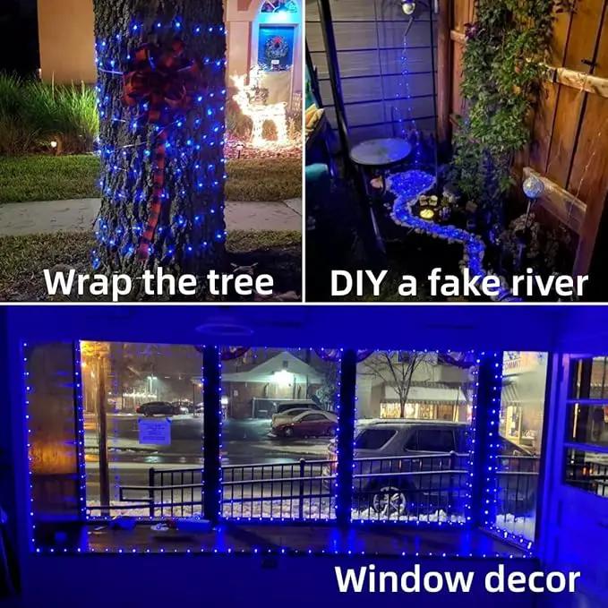 YEGUO 4 Pack Blue Solar Fairy Lights Outdoor Waterproof, Each 100 LED 33ft String Lights, 8 Modes Twinkle Lights by GreenHaven Gardens