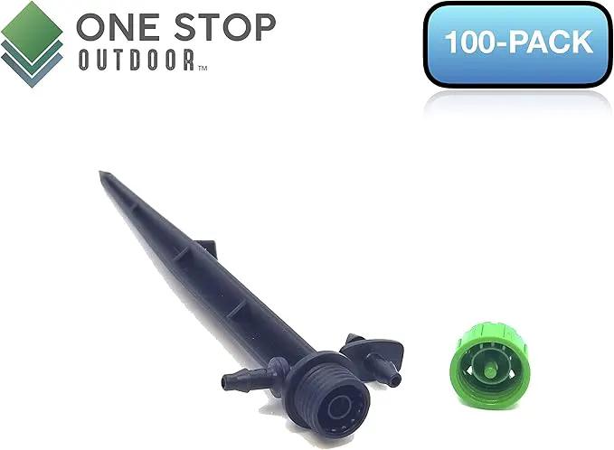 (100-PACK) - 1/4" Inch Universal 360* Degree Drip Emitter On 5" Stake - Adjustable Flow 0-18.5 GPH Fit 1/4 (4-7mm) Drip Irrigation Tubing - Professional Grade Drippers for Drip Irrigation by GreenHaven Gardens