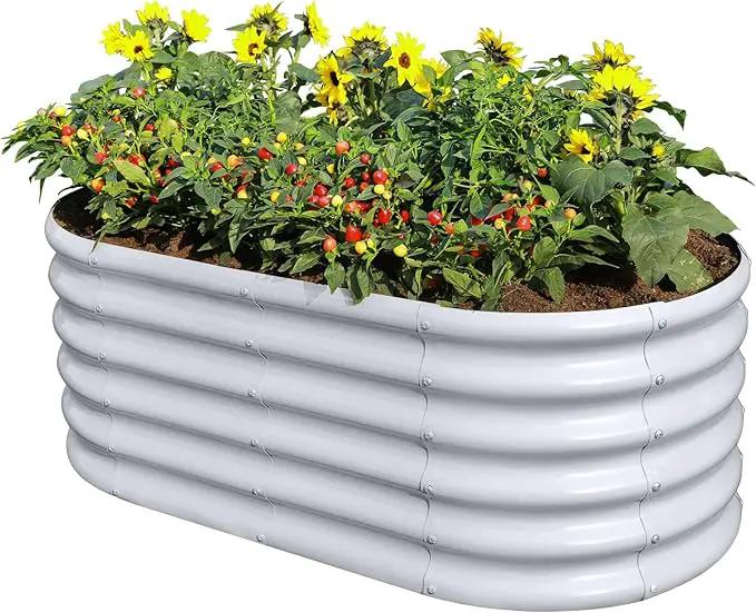 Land Guard 18“ Tall 4×2ft Galvanized Raised Garden Bed Kit, Galvanized Planter Garden Boxes Outdoor, Oval Large Metal Raised Garden Bed for Vegetables……… (Modern Gray, 4×2×1.5ft) by GreenHaven Gardens