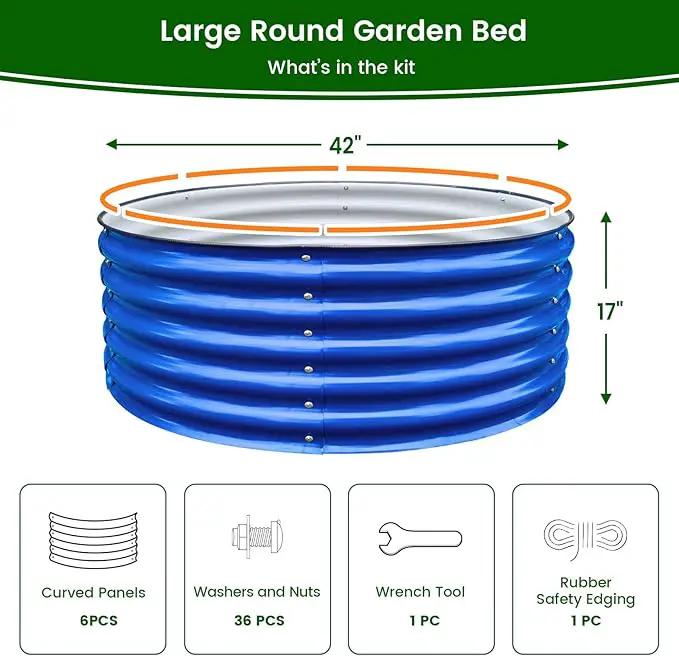 17" Tall, 42" Round Blue Raised Garden Bed Kit, Galvanized Metal Raised Garden Beds Outdoor for Vegetables Flowers,3.5 * 3.5 * 1.4Ft,Cobalt Blue by GreenHaven Gardens