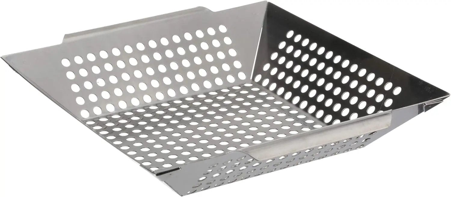 Mr. Bar-B-Q Stainless Steel Skillet Large Strainer Perfect for Cooking Seafood & Vegetables Grill Basket Built In Handles Stainless Steel for BBQ Grill Camping Backpacking Grilling Accesories 06034Y by GreenHaven Gardens