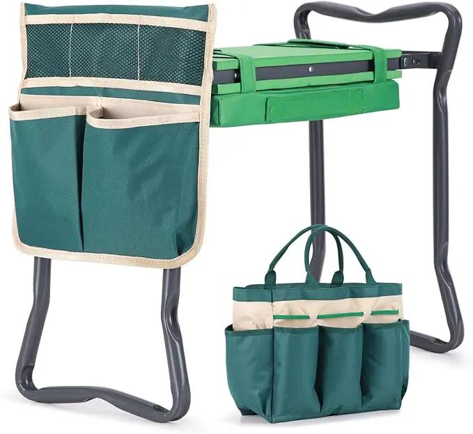 Ohuhu Garden Kneeler and Seat: Upgraded Widened Gardening Stool with Detachable Soft Kneeling Pad, Foldable Garden Bench Heavy Duty with Large Tools Bag and Pouch, Gifts for Women Men Seniors Gardener by GreenHaven Gardens