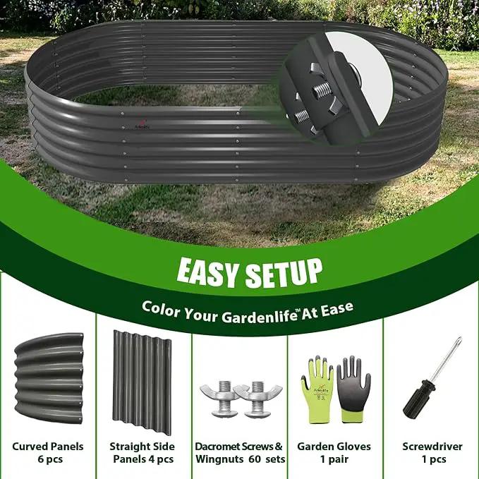 A ANLEOLIFE 8X4X1.5 ft Galvanized Raised Garden Beds Outdoor, Oval Large Metal Planter Box for Planting Vegetables Flowers Herb, Anti-Rust & Easy-Setup, Quartz Grey by GreenHaven Gardens