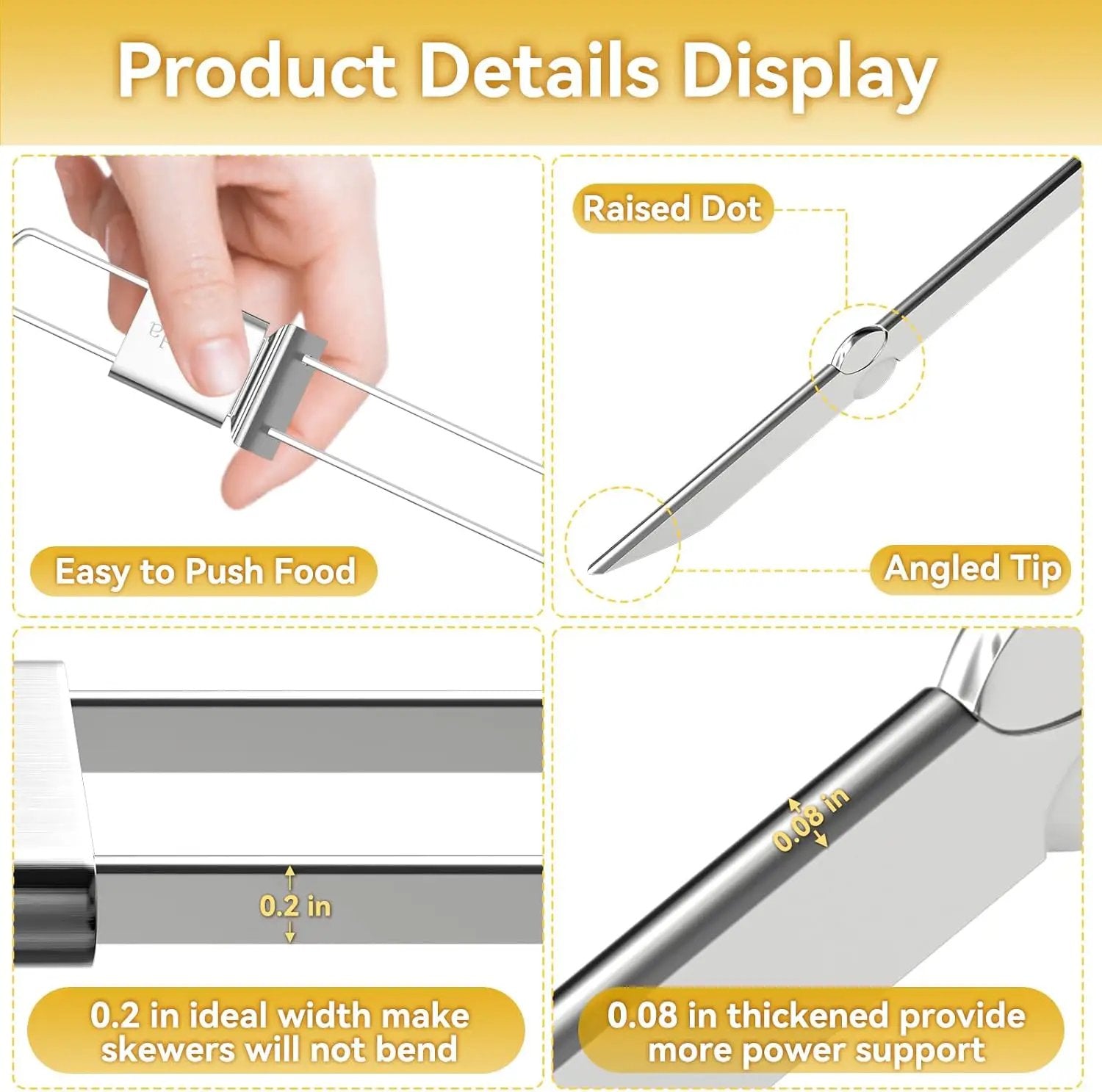 Skewers for Grilling- 17 inch (6 Pack) Double Pronged Flat Stainless Steel BBQ Skewer with Push Bar- Kabob Skewers Skewer Sticks for Camping or family - Reusable, BBQ Accessories by GreenHaven Gardens